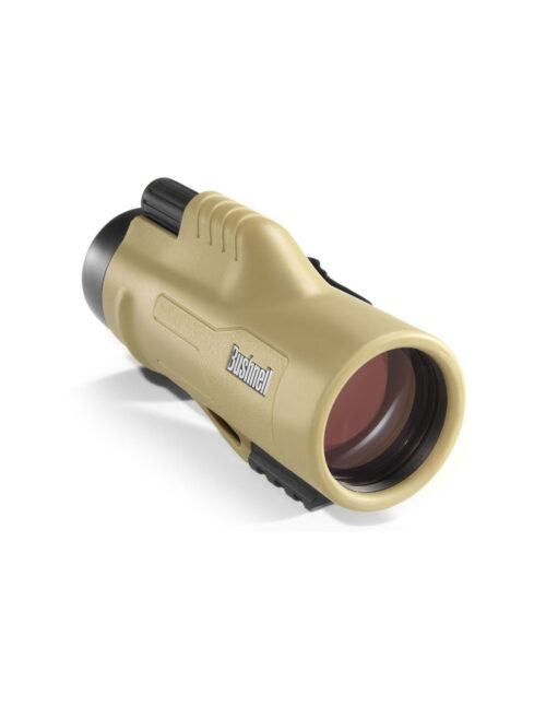 Monocular Bushnell Legend HD Tactical 10x42 sobre un fondo natural, destacando su diseño compacto y funcionalidad avanzada para exploradores y amantes de la naturaleza.